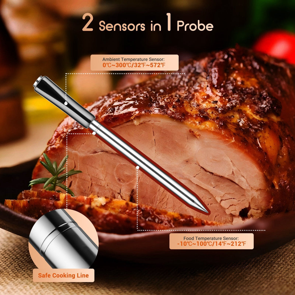 Termómetro para carne WiFi y Bluetooth INT-11- P-B